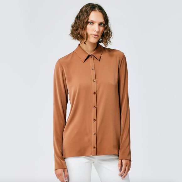 Tibi Soft Drape Slim Shirt in Cocoa Brown, size 8 - Picture 1 of 10